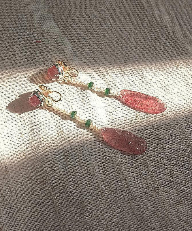 Boucles d'oreilles pendantes en résine et cristal rouge pastèque de style chinois - Street-Wave