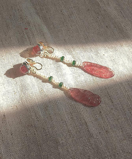 Boucles d'oreilles pendantes en résine et cristal rouge pastèque de style chinois - Street-Wave