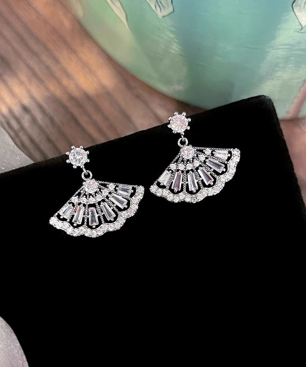 Boucles d'oreilles pendantes à pompon en argent sterling blanc et zircon, style chinois - Street-Wave