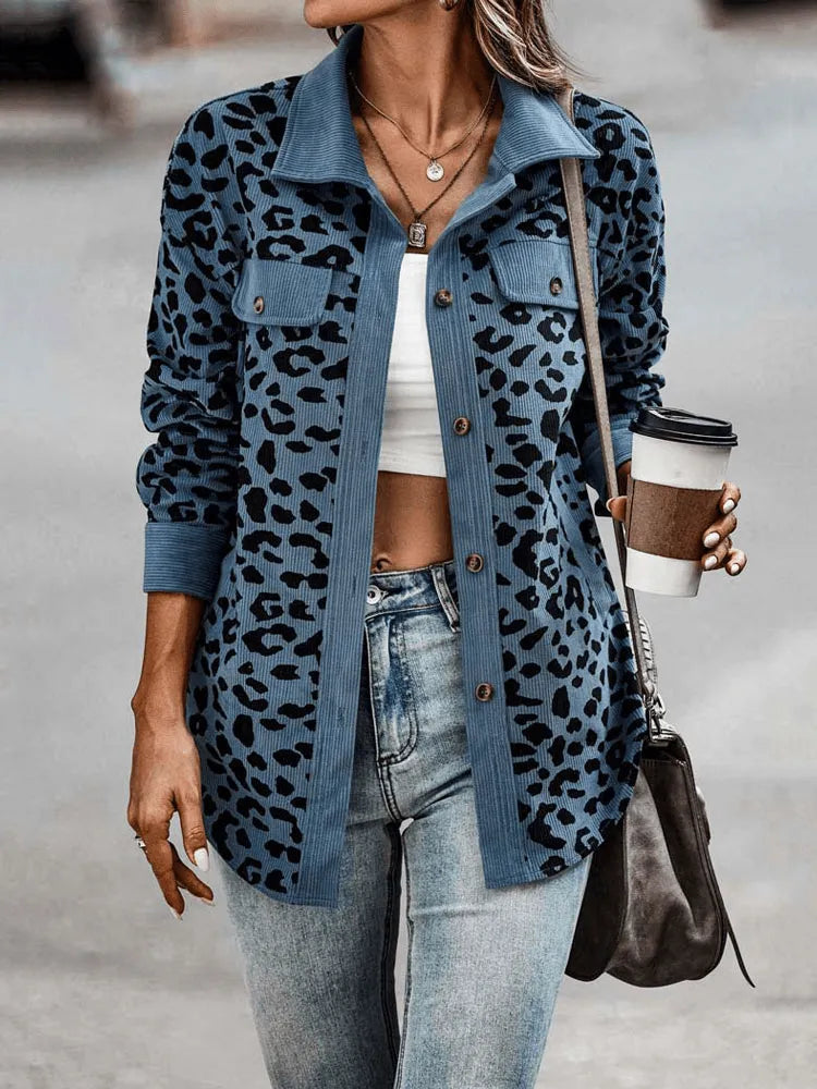 Street-Wave Leopard Print Blouse With Neutral Collar For Women Casual Chic Spring Comfort