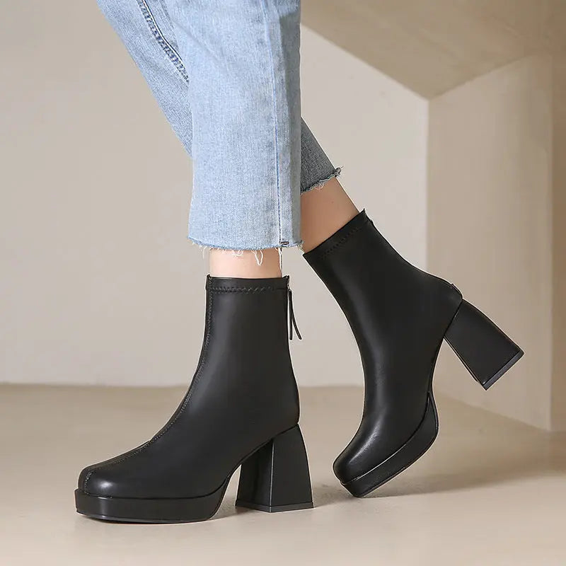 Street-Wave Chunky Heel Ankle Boots For Women Comfortable