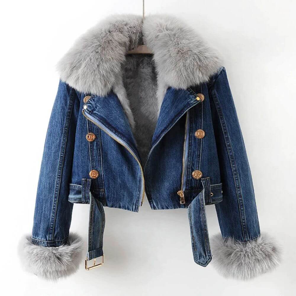 Street-Wave Sophie Denim Jacket With Removable Faux Fur Collar For Women Luxe Everyday Comfort