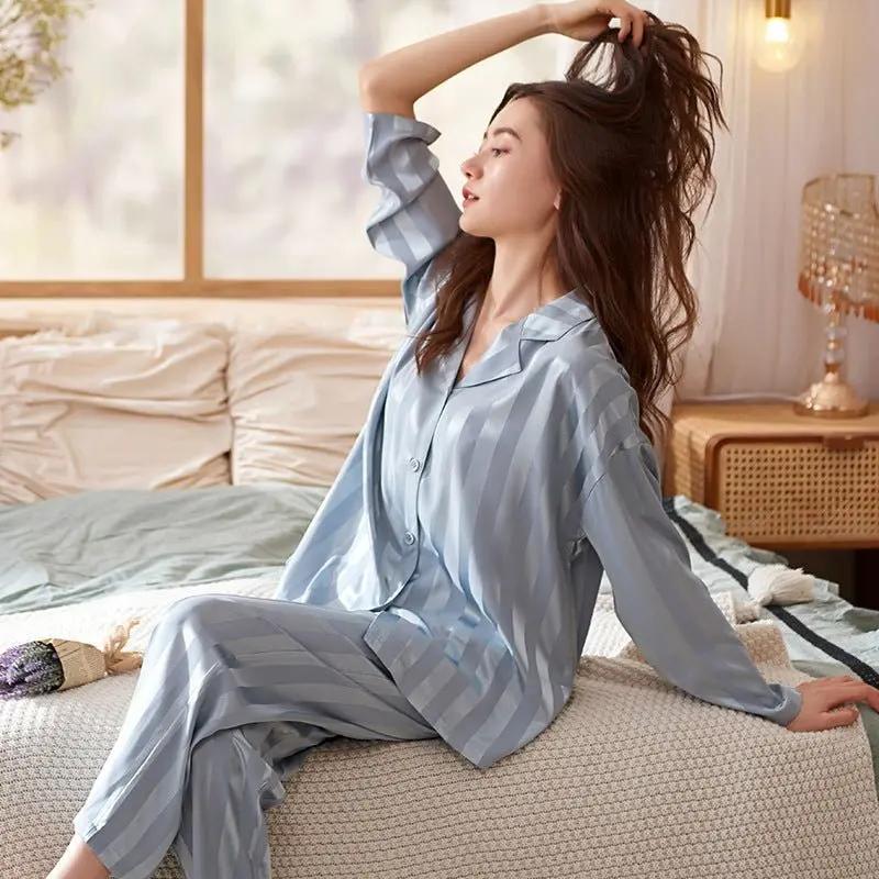 Street Wave Striped Pajama Set For Women Soft Breathable Comfort Sleepwear