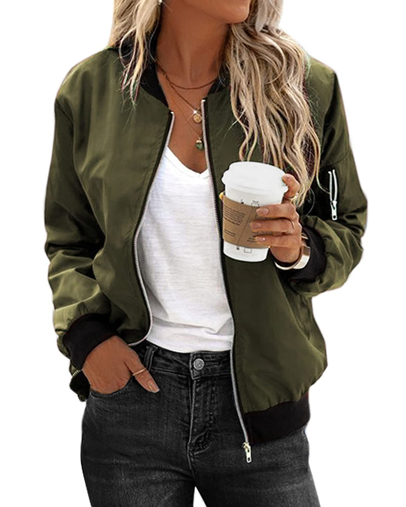 Avelena Pink Bomber Jacket Streetwear For Women Loose Fit Casual Chic Timeless Style With Zipper And Ribbed Cuffs