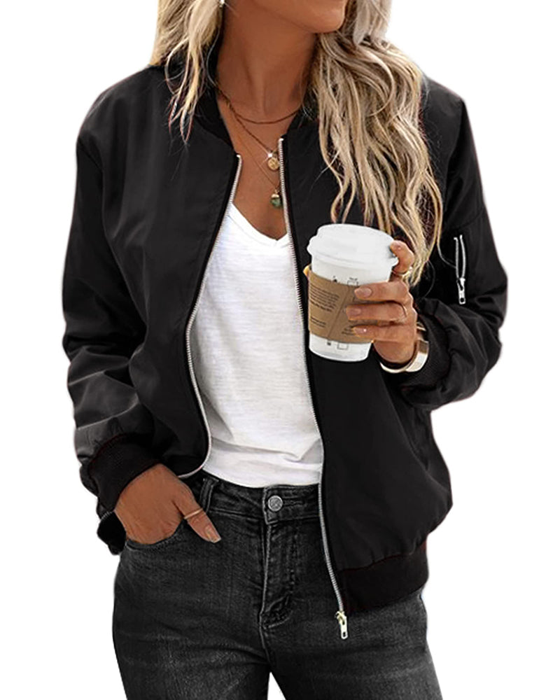 Avelena Pink Bomber Jacket Streetwear For Women Loose Fit Casual Chic Timeless Style With Zipper And Ribbed Cuffs