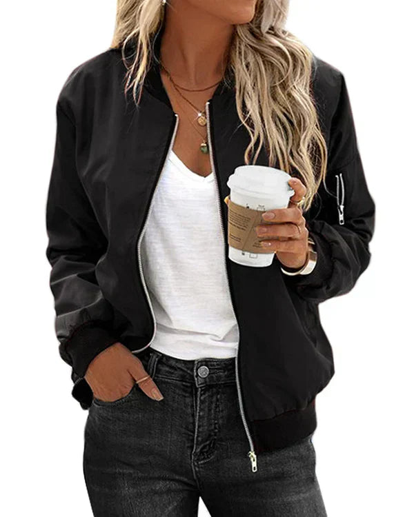 Street-wave Bomber Jacket With Pockets For Women Elegant Classic Design Timeless Versatile Outerwear