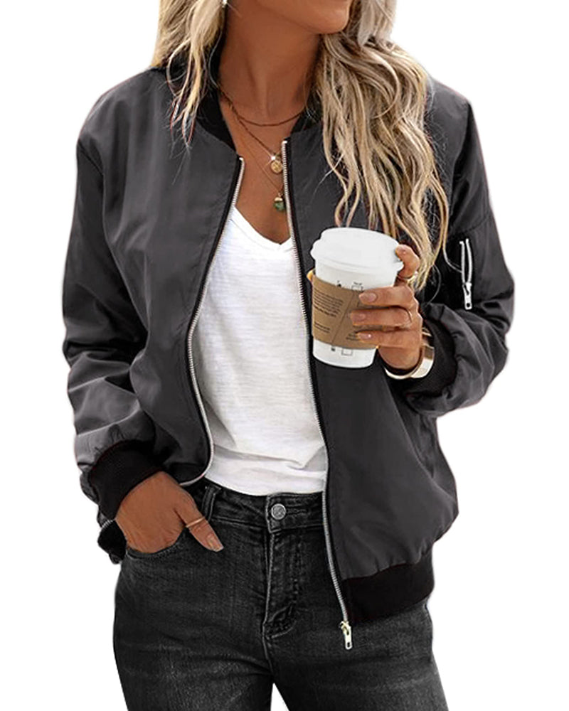 Avelena Pink Bomber Jacket Streetwear For Women Loose Fit Casual Chic Timeless Style With Zipper And Ribbed Cuffs