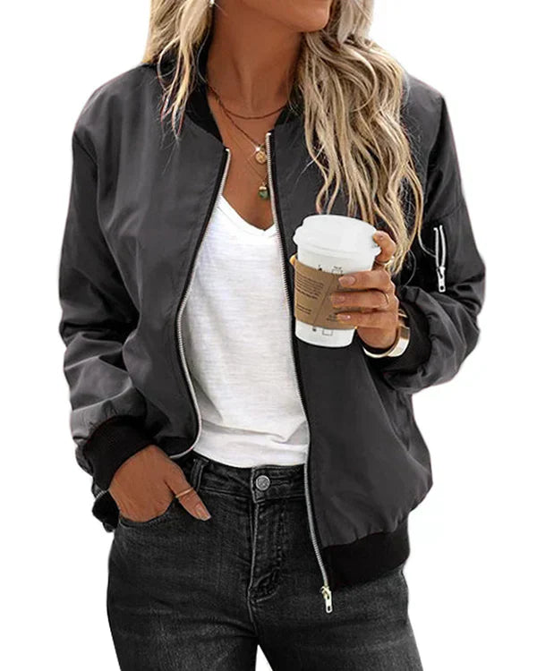 Street-wave Bomber Jacket With Pockets For Women Elegant Classic Design Timeless Versatile Outerwear