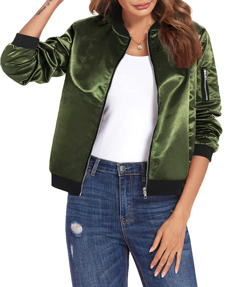 Street Wave Classic Elegant Bomber Jacket With Pockets For Women All Occasions Versatile Everyday