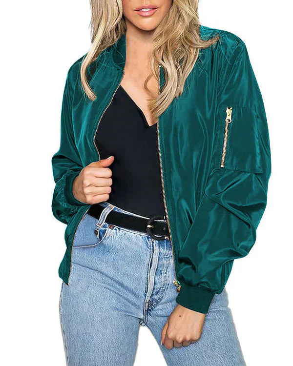 Street-wave Bomber Jacket With Pockets For Women Elegant Classic Design Timeless Versatile Outerwear