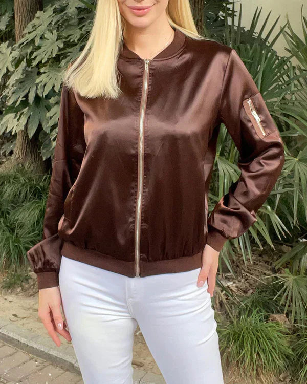 Street-wave Bomber Jacket With Pockets For Women Elegant Classic Design Timeless Versatile Outerwear