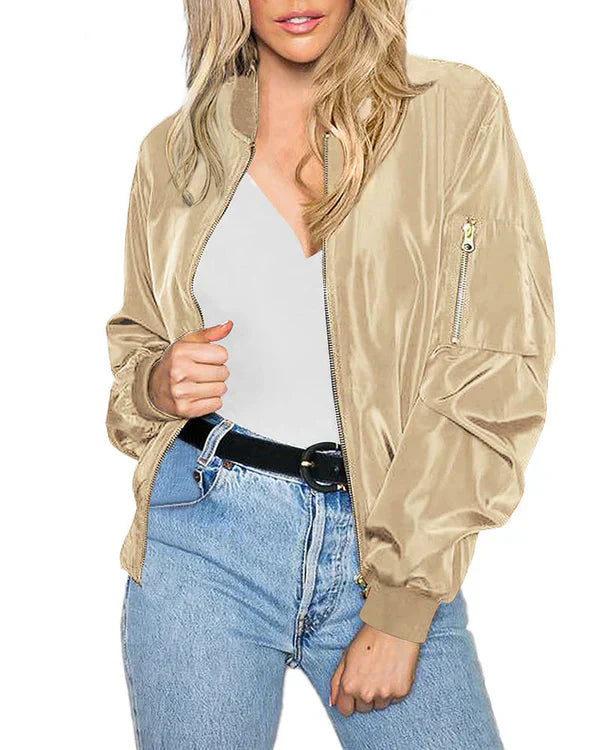 Street-wave Bomber Jacket With Pockets For Women Elegant Classic Design Timeless Versatile Outerwear