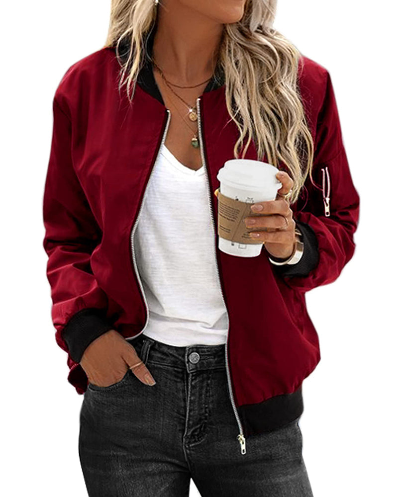 Avelena Pink Bomber Jacket Streetwear For Women Loose Fit Casual Chic Timeless Style With Zipper And Ribbed Cuffs