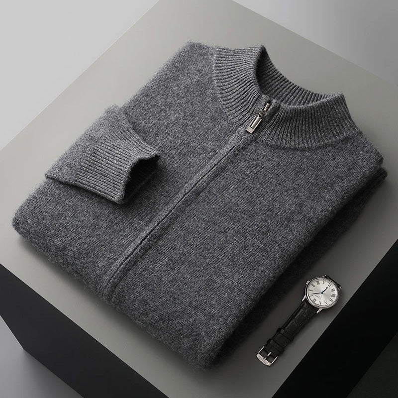 Classic Cashmere Wool Mens Zipper Cardigan For Autumn Winter Wear And Everyday Style Street-Wave