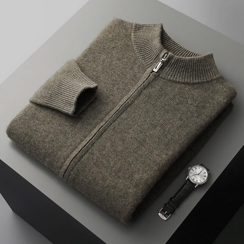 Classic Cashmere Wool Mens Zipper Cardigan For Autumn Winter Wear And Everyday Style Street-Wave