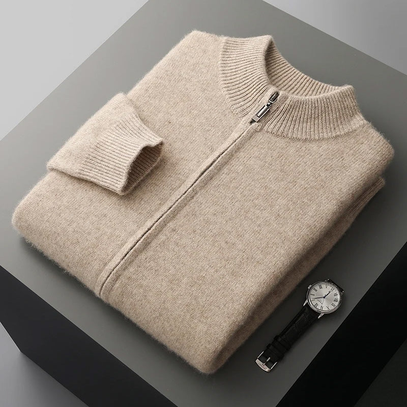Classic Cashmere Wool Mens Zipper Cardigan For Autumn Winter Wear And Everyday Style Street-Wave