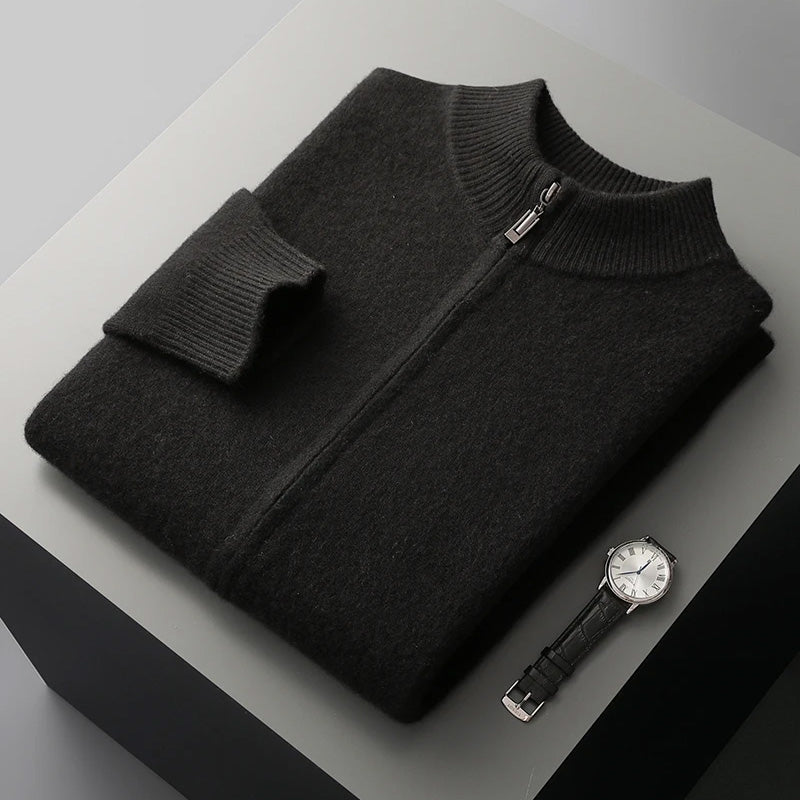 Classic Cashmere Wool Mens Zipper Cardigan For Autumn Winter Wear And Everyday Style Street-Wave