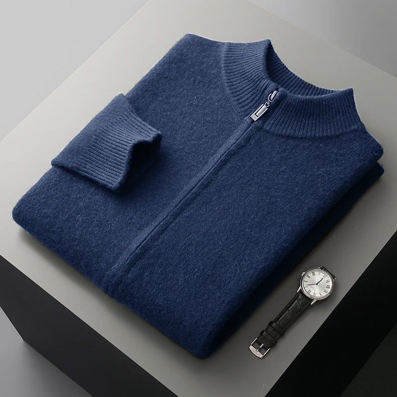 Classic Cashmere Wool Mens Zipper Cardigan For Autumn Winter Wear And Everyday Style Street-Wave