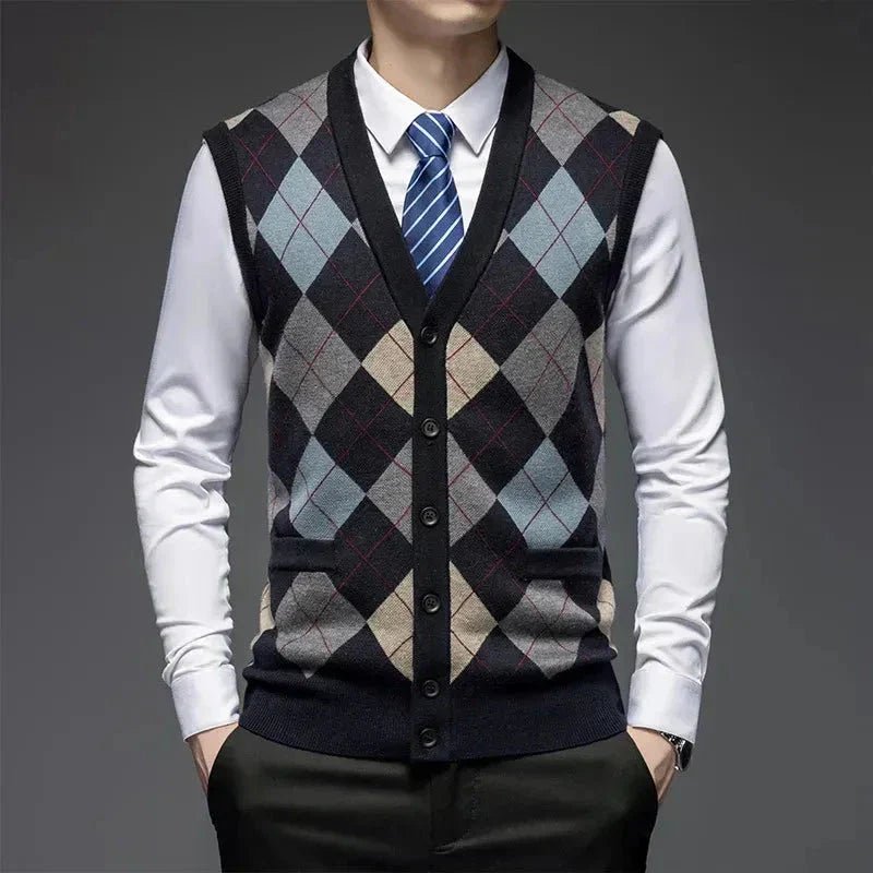 Classic Argyle Knit Wool Vest