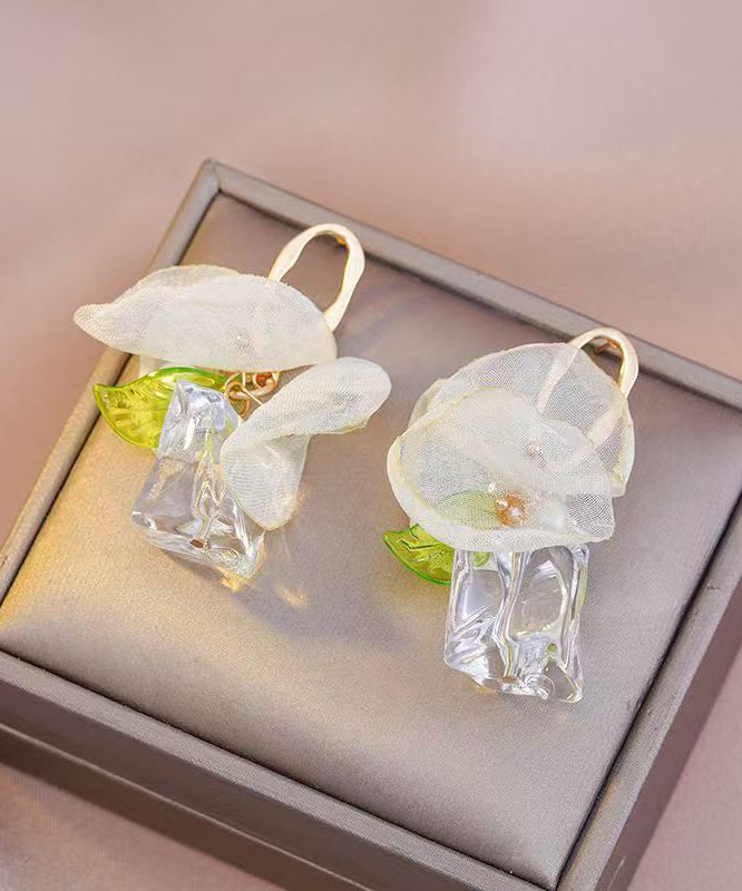 Boucles d'oreilles créoles florales en tulle doré et acrylique - Street-Wave