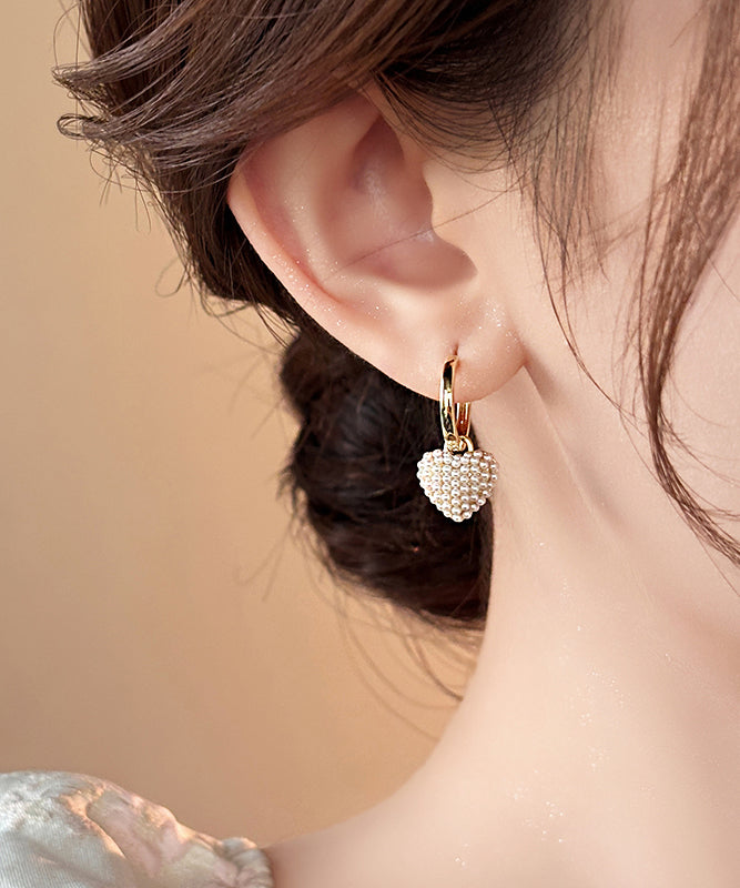Boucles d'oreilles créoles élégantes en alliage de cuivre doré avec perles d'amour - Street-Wave