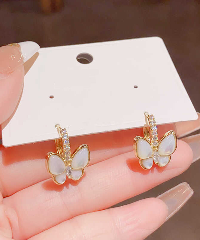 Boucles d'oreilles pendantes papillon élégantes en cuivre doré et zircon - Street-Wave