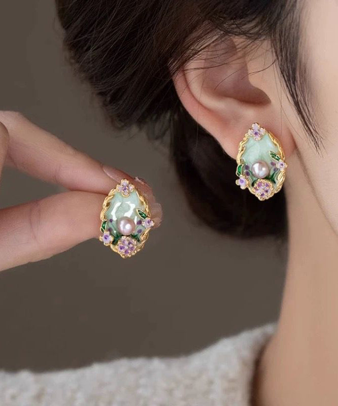 Boucles d'oreilles à tige florales en perles surdorées en cuivre arc-en-ciel - Street-Wave
