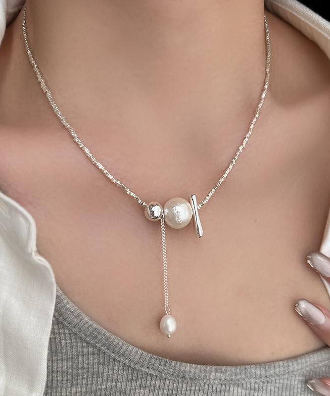 Collier élégant en argent sterling avec pendentif en argent brisé et perles - Street-Wave