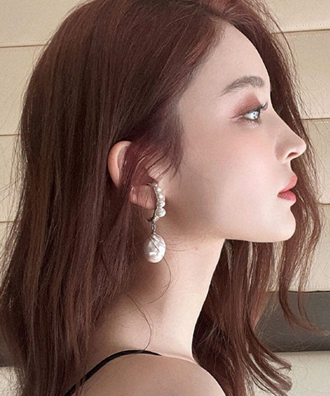 Boucles d'oreilles pendantes élégantes en cuivre blanc surdoré avec perles - Street-Wave