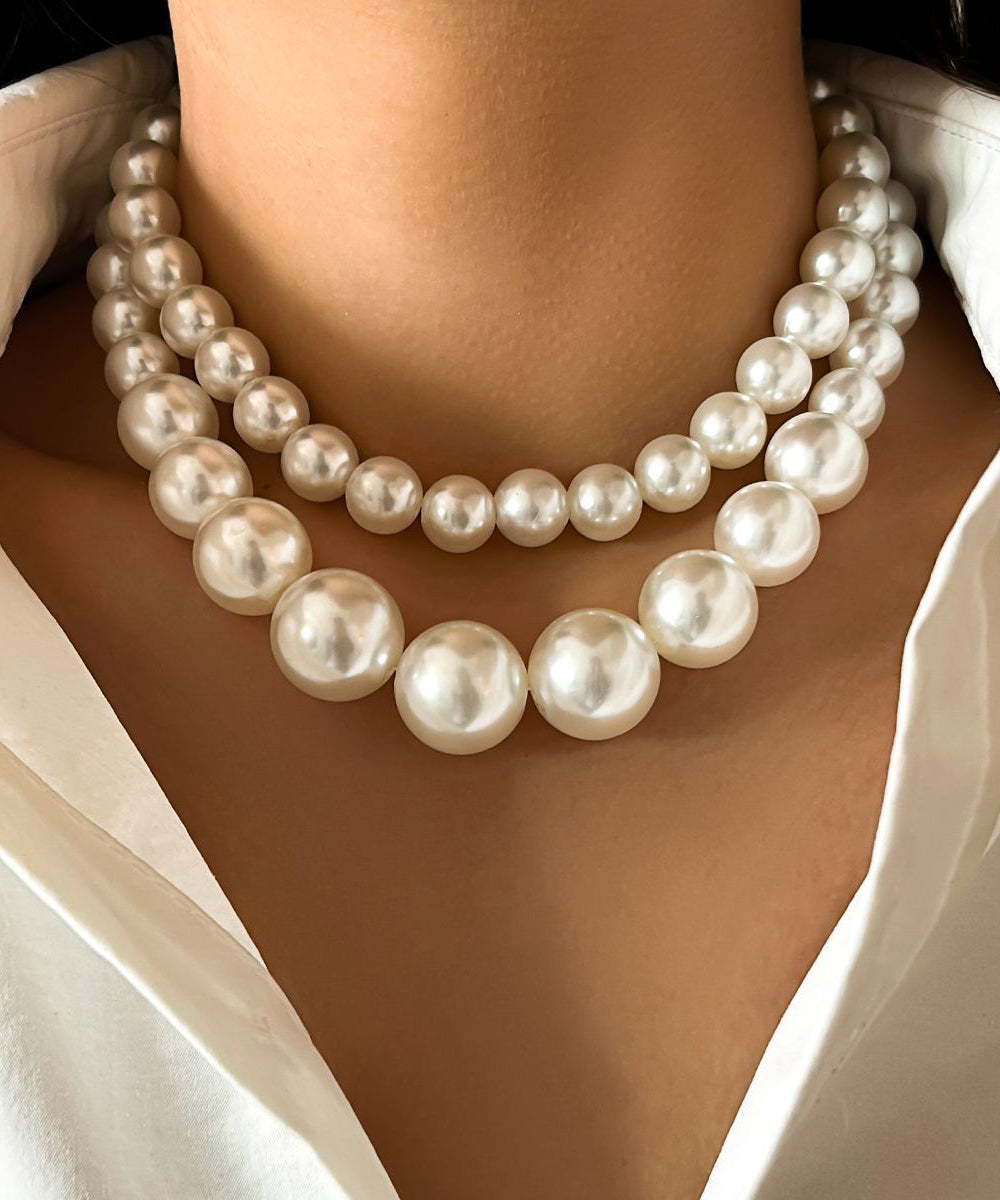 Collier élégant en acier inoxydable blanc avec perles et pompons - Street-Wave