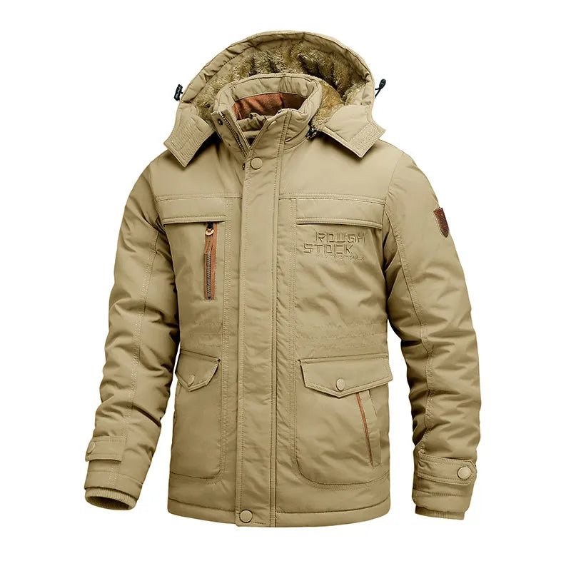 Men's Winter Jacket Windproof Insulated Hooded With Multiple Pockets And Adjustable Cuffs
