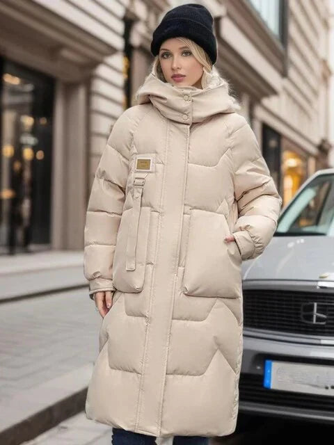 Street-Wave Warm Puffer Winter Jacket For Women Long Insulated Coat With Hood Weatherproof
