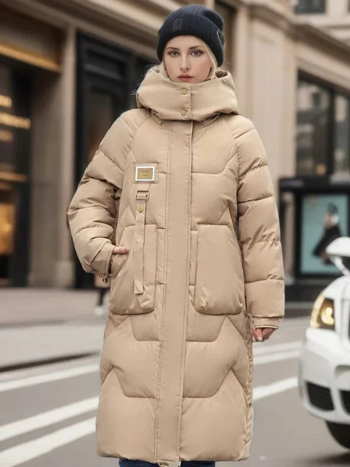 Street-Wave Warm Puffer Winter Jacket For Women Long Insulated Coat With Hood Weatherproof