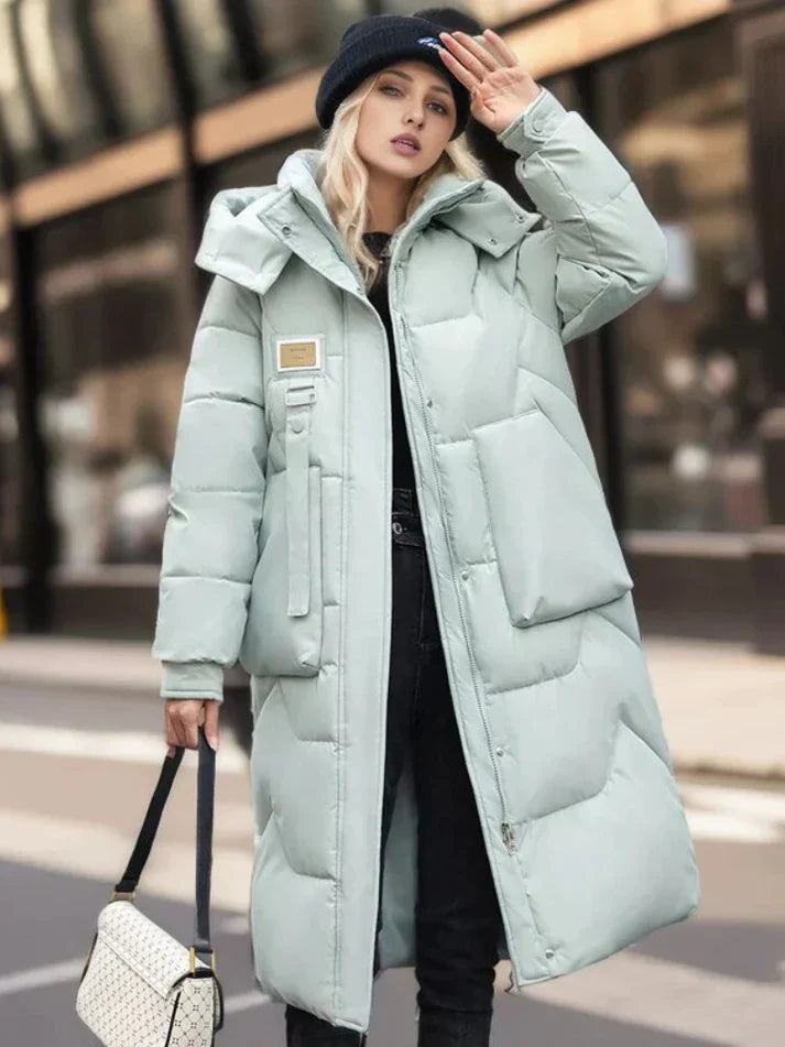 Street-Wave Warm Puffer Winter Jacket For Women Long Insulated Coat With Hood Weatherproof
