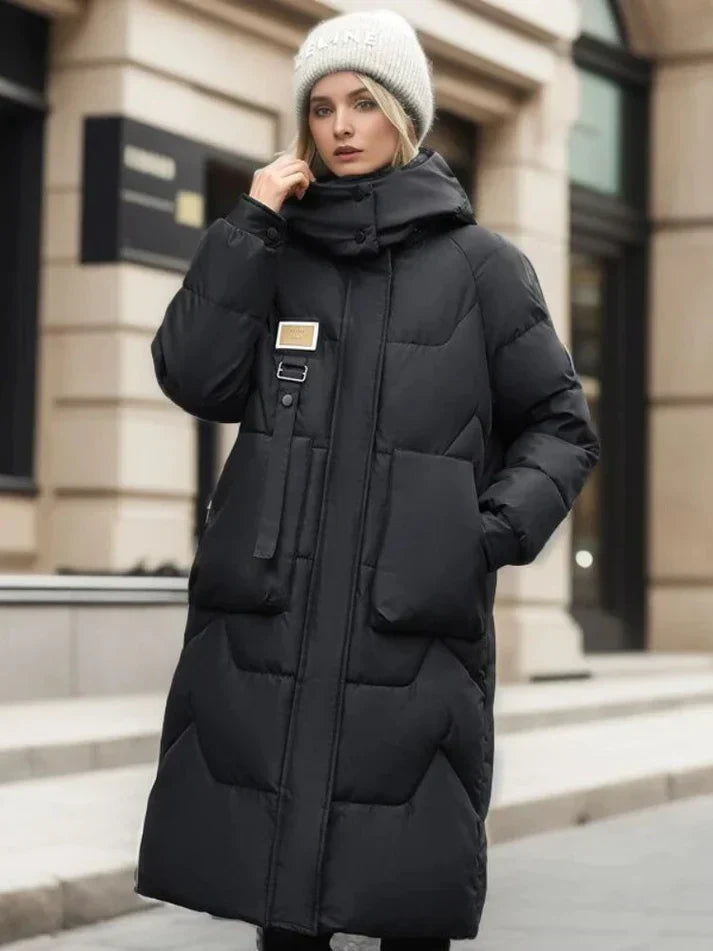 Street-Wave Warm Puffer Winter Jacket For Women Long Insulated Coat With Hood Weatherproof