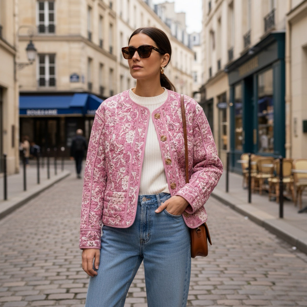Street-Wave Floral Quilted Jacket For Women - Warm Lined Puffer With Soft Comfort And Style