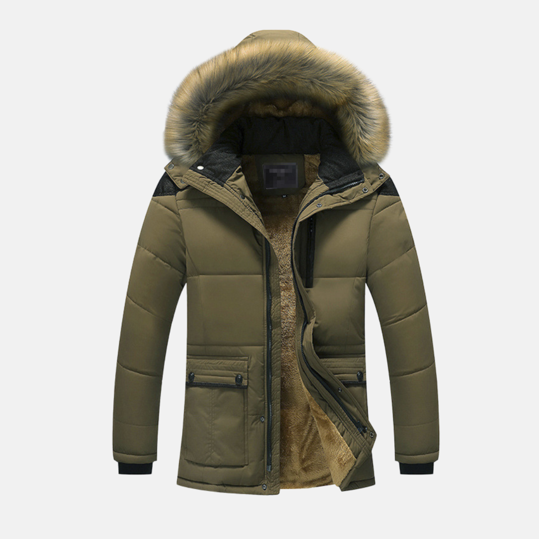 Nordisk Flair Men's Parka Jacket With Quilted Fit And Faux Fur Lining Detachable Hood Mid Length For Winter Weather