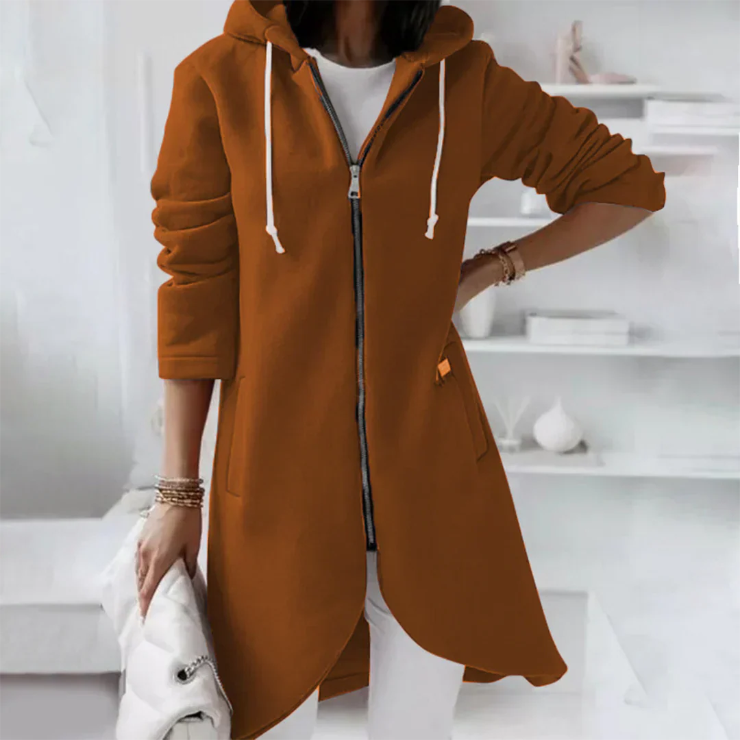 Street-wave Hooded Longline Zip Jacket for Women - Stylish Comfort, Versatile All-Day Warmth