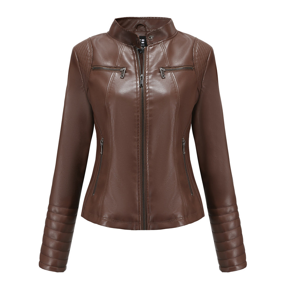 Street Wave Leather Jacket For Women Elegant Premium Soft Leather With Front Zipper