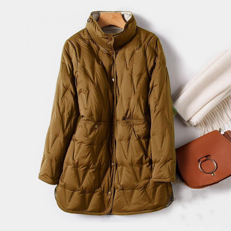 Street-Wave Mock Snap Button Quilted Puffer Jacket For Women Warm Cozy Everyday Outerwear