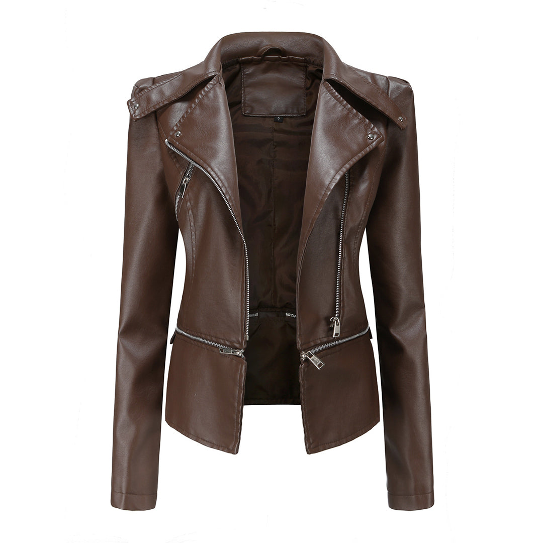 Street-wave Slim Fit Biker Jacket For Women Sleek Modern Edgy Look With Bold Zipper Details