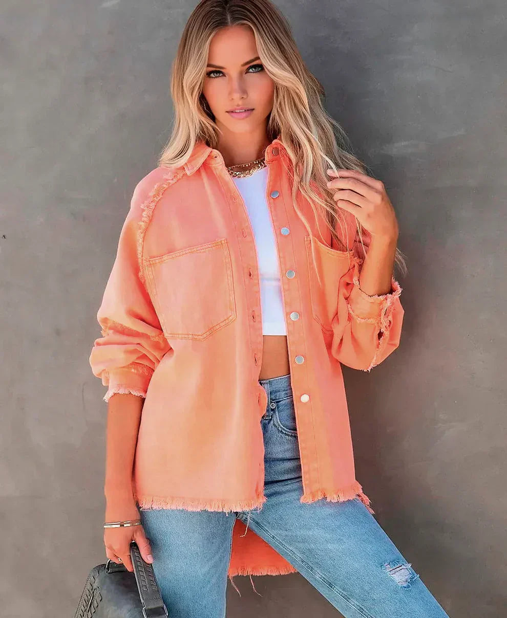 Street-Wave Lavender Oversized Shirt for Women, Effortless Chic, Comfortable Fit, Frayed Hem