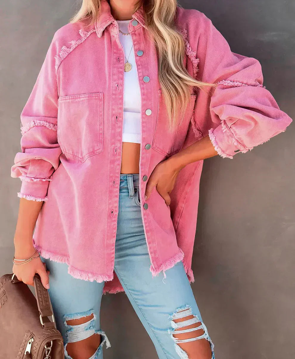 Street-Wave Lavender Oversized Shirt for Women, Effortless Chic, Comfortable Fit, Frayed Hem