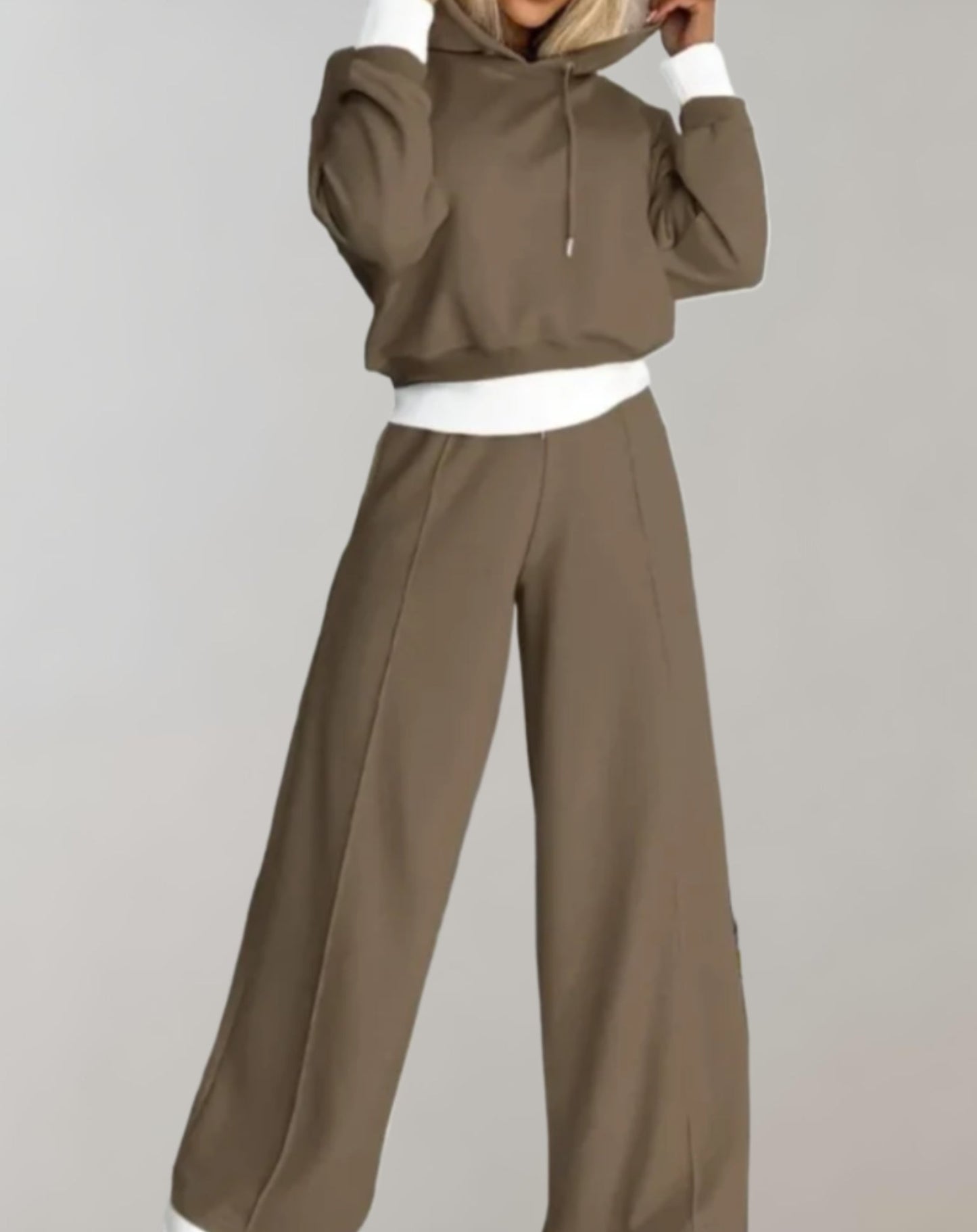 Street-wave Luxurious Comfortable High Waist Jogger Set For Women Cropped Hoodie And Wide Leg Pants