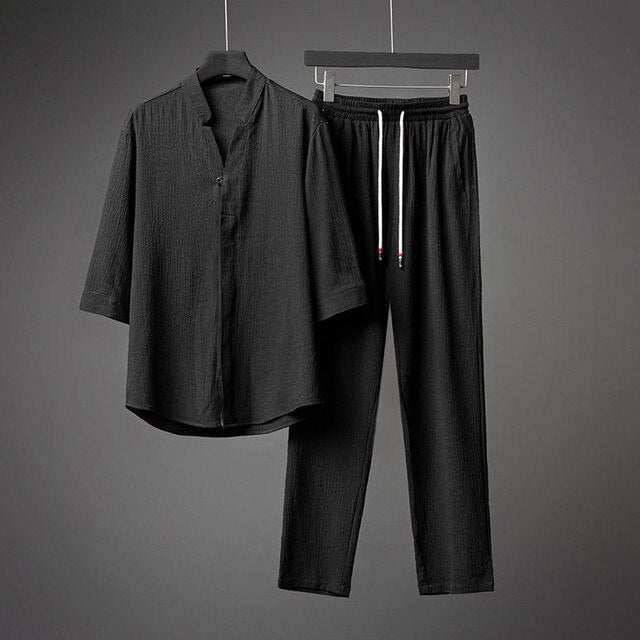 Street-Wave Linen Summer Suit For Men Breathable Quick Dry 2 Piece Set Ultra Comfortable