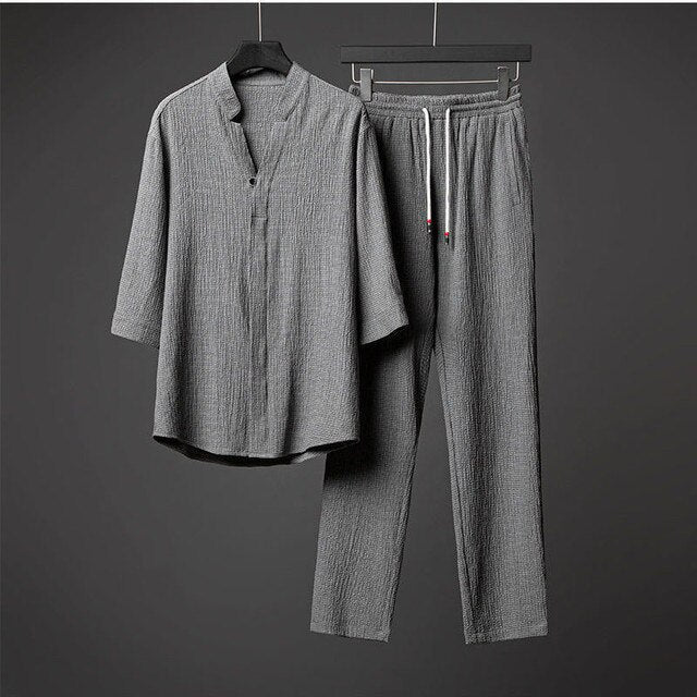 Street-Wave Linen Summer Suit For Men Breathable Quick Dry 2 Piece Set Ultra Comfortable