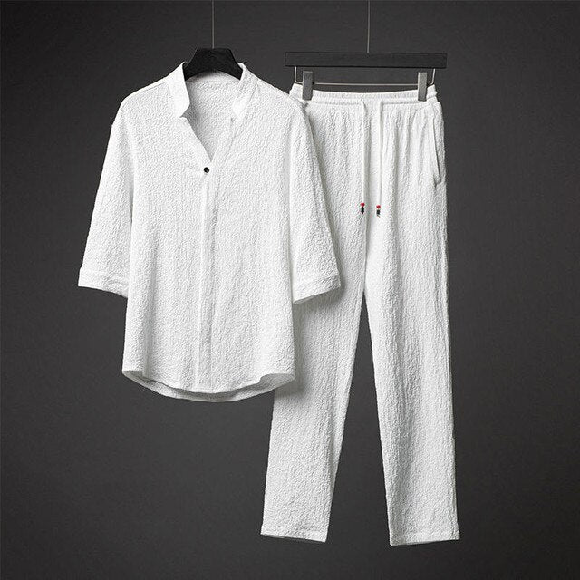 Street-Wave Linen Summer Suit For Men Breathable Quick Dry 2 Piece Set Ultra Comfortable