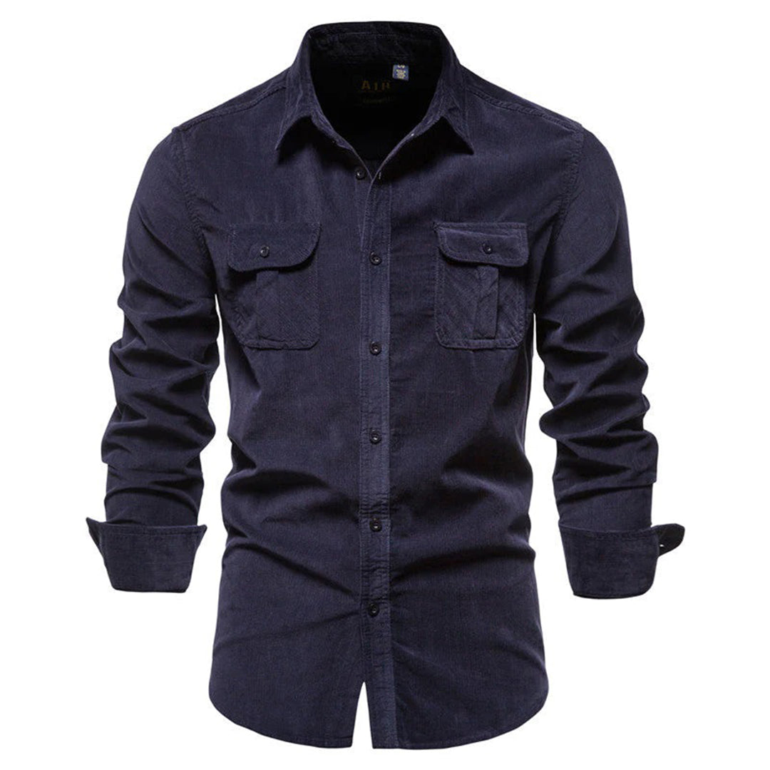 Street-Wave Men's Khaki Button Up Shirt With Pockets Tailored Fit