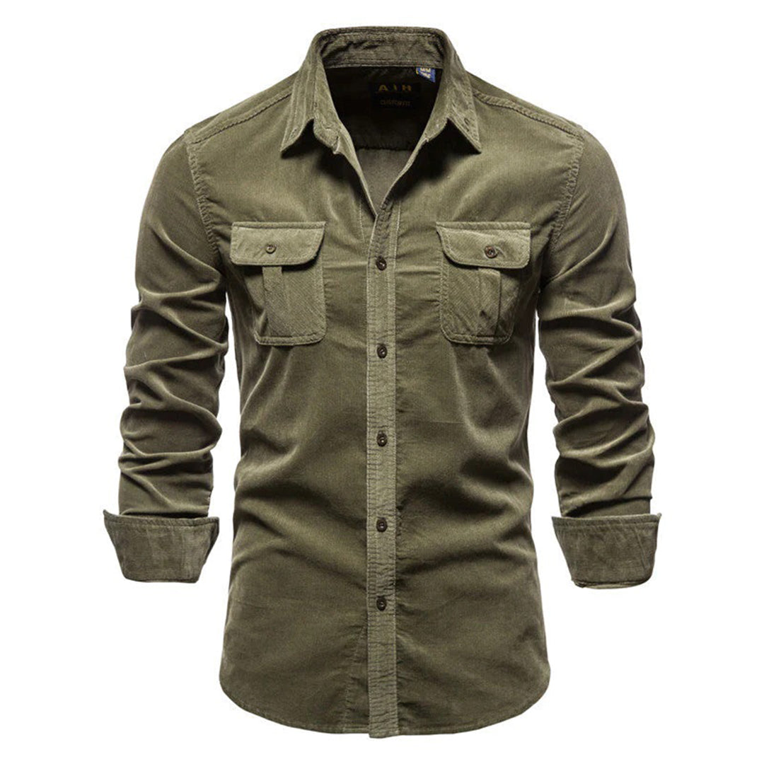 Street-Wave Men's Khaki Button Up Shirt With Pockets Tailored Fit