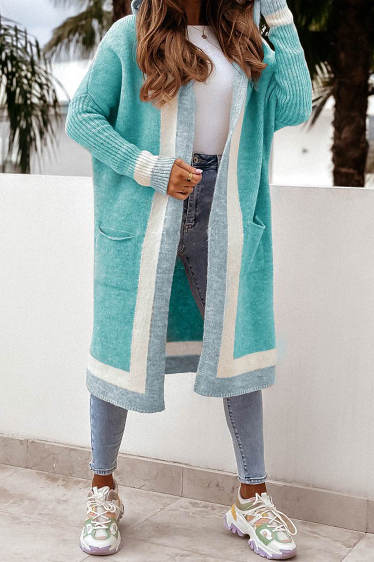 Street-wave Hooded Cardigan Cozy Pink Stripe Knit for Women Trendsetters Autumn Essential
